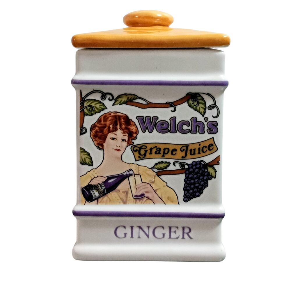 VTG The Country Store Spice Jar Ginger With Lid Welch's Grape Juice Ad 1991